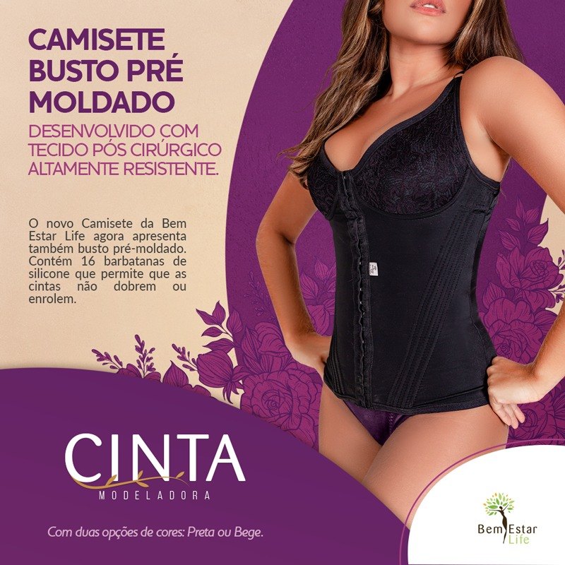 CINTA CAMISETE BUSTO PRÉ MOLDADO COR PRETO M